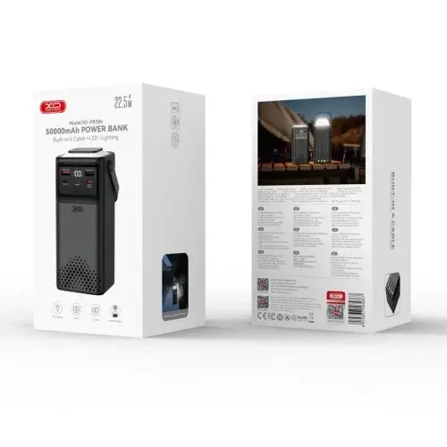 MR4_146253 Зовнішній акумулятор power bank xo pr286 pd20w+qc22.5w four cables, lightning 50000mah, чорний XO