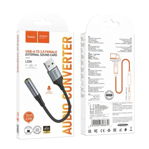 MR4_146718 Адаптер aux hoco ls36 fresh external sound card usb-a to 3.5 0.12 m, чорний HOCO