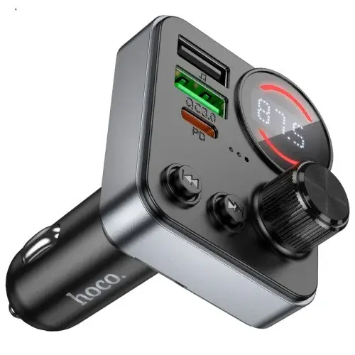 MR4_146739 Fm-трансмітер hoco e86 alegria, car charger, 2xusb-a, 1xtype-c, 48w dual port pd30w, qc3.0, чорний HOCO