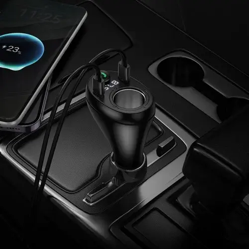 MR4_146743 Fm-трансмітер hoco e88 star car charger, 1xusb-a, 2xtype-c, 35w (2c) cigarette lighter, чорний HOCO