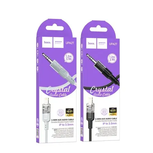 MR4_1497 Адаптер aux hoco upa27 spirit transparent digital audio conversion cable lightning 1.2 m, чорний HOCO