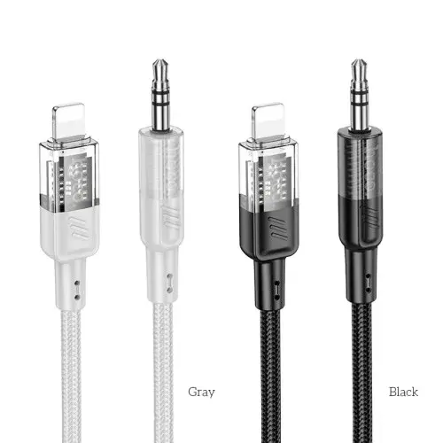 MR4_1497 Адаптер aux hoco upa27 spirit transparent digital audio conversion cable lightning 1.2 m, чорний HOCO