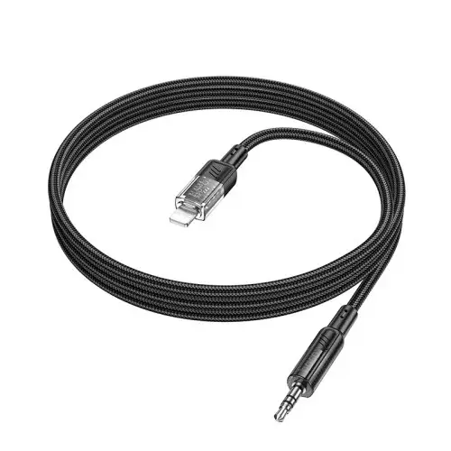 MR4_1497 Адаптер aux hoco upa27 spirit transparent digital audio conversion cable lightning 1.2 m, чорний HOCO