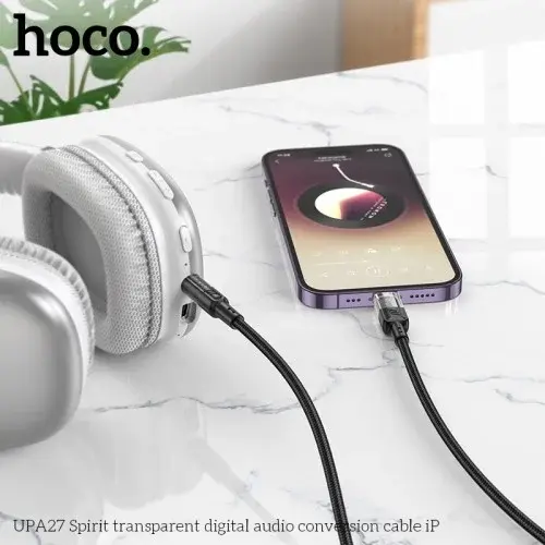 MR4_1497 Адаптер aux hoco upa27 spirit transparent digital audio conversion cable lightning 1.2 m, чорний HOCO