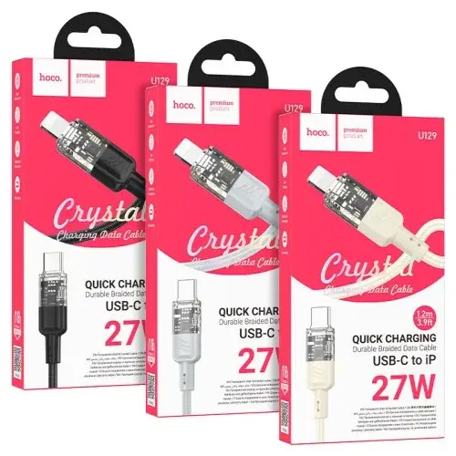 MR4_151466 Кабель pd hoco u129 spirit pd transparent charging data cable lightning 1.2 m, чорний HOCO
