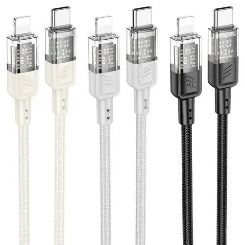 MR4_151466 Кабель pd hoco u129 spirit pd transparent charging data cable lightning 1.2 m, чорний HOCO