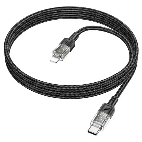 MR4_151466 Кабель pd hoco u129 spirit pd transparent charging data cable lightning 1.2 m, чорний HOCO