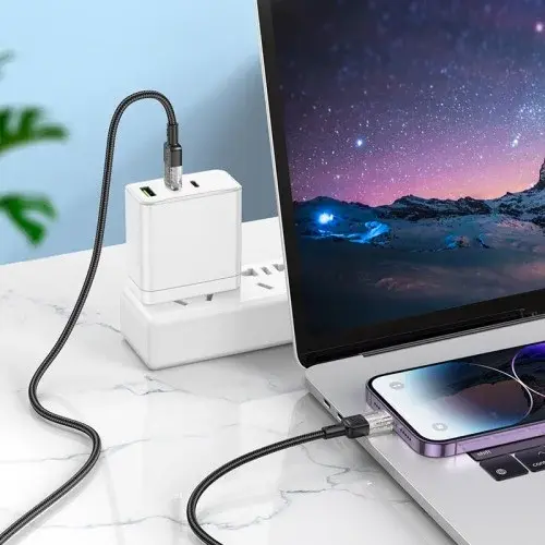 MR4_151466 Кабель pd hoco u129 spirit pd transparent charging data cable lightning 1.2 m, чорний HOCO