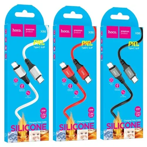 MR4_152099 Кабель pd hoco x86 ip spear pd silicone charging data cable 1 m, чорний HOCO