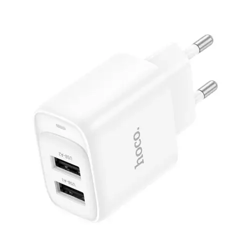 MR4_152119 Мережевий зарядний пристрій hoco c141a smart dual-port charger (eu) 5v, 2.1a, білий HOCO