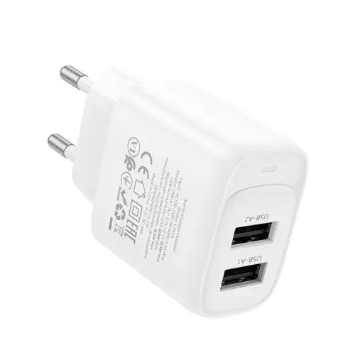 MR4_152119 Мережевий зарядний пристрій hoco c141a smart dual-port charger (eu) 5v, 2.1a, білий HOCO