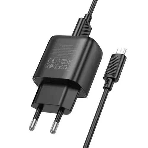 MR4_152123 Мережевий зарядний пристрій hoco c141a smart dual-port charger set 5v, 2.1a +micro, чорний HOCO
