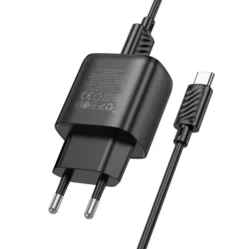 MR4_152124 Мережевий зарядний пристрій hoco c141a smart dual-port charger set 5v, 2.1a, type-c cable, чорний HOCO