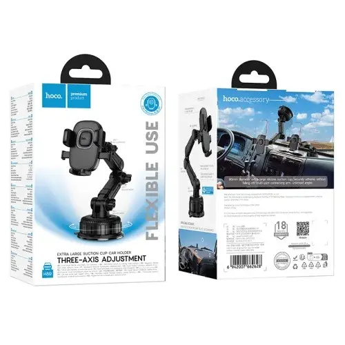 MR4_152323 Автотримач hoco h89 crown large suction cup car holder (центральна панель), чорний metal, сірий HOCO