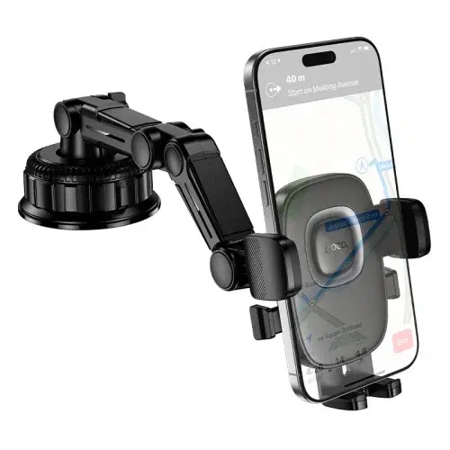 MR4_152323 Автотримач hoco h89 crown large suction cup car holder (центральна панель), чорний metal, сірий HOCO