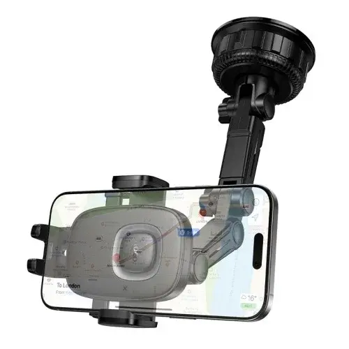 MR4_152323 Автотримач hoco h89 crown large suction cup car holder (центральна панель), чорний metal, сірий HOCO