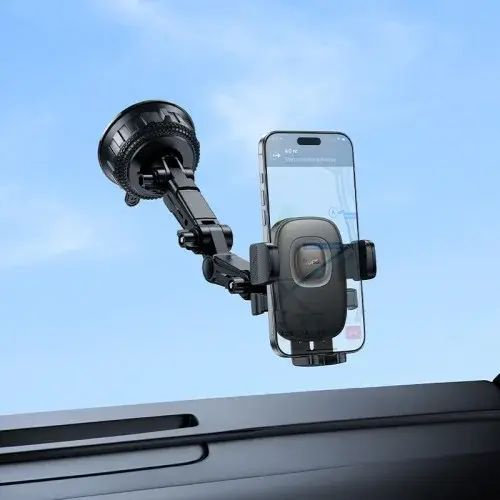 MR4_152323 Автотримач hoco h89 crown large suction cup car holder (центральна панель), чорний metal, сірий HOCO