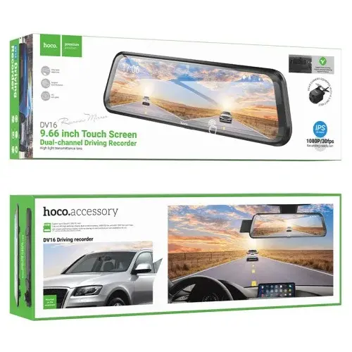 MR4_152326 Відеореєстратор автомобільний hoco dv16 із дзеркалом 9.66 streaming media driving recorder, чорний HOCO