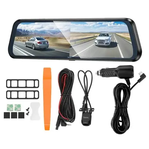 MR4_152326 Відеореєстратор автомобільний hoco dv16 із дзеркалом 9.66 streaming media driving recorder, чорний HOCO