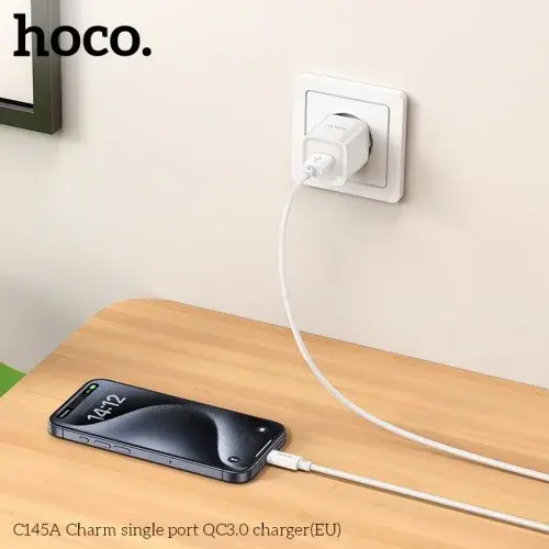 MR4_152405 Мережевий зарядний пристрій hoco c145a charm single port qc3.0 charger, білий HOCO