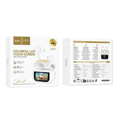 MR4_152409 Навушники бездротові hoco ew88 rampino true wireless anc touch screen bt headset, білий HOCO
