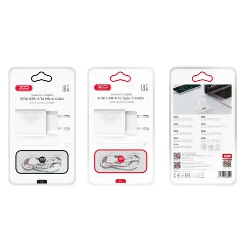 MR4_152951 Мережевий зарядний пристрій xo l159 (eu) qc18w 1usb-a quick charger type-c, білий XO