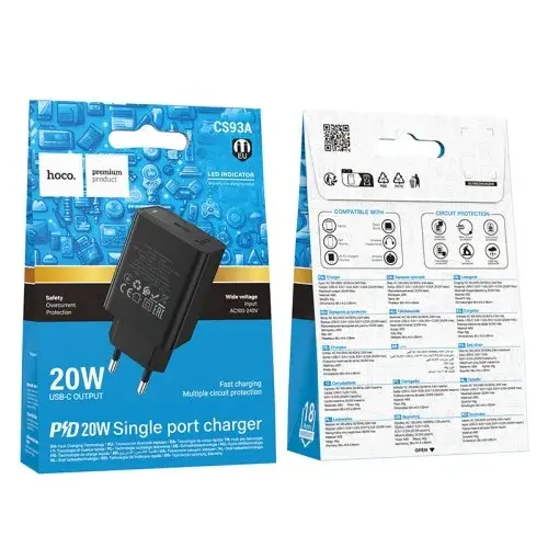 MR4_153045 Мережевий зарядний пристрій hoco cs93a leader single port pd20w charger (eu), чорний HOCO