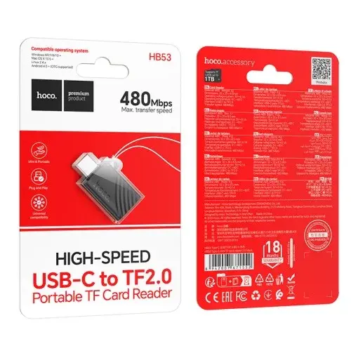 MR4_153054 Перехідник hoco hb53 type-c mini tf card reader 2.0, чорний HOCO