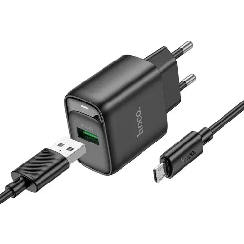 MR4_153092 Мережевий зарядний пристрій hoco c140a smart single port qc3.0 charger set 18w (qc, fcp, afc) +micro, білий HOCO