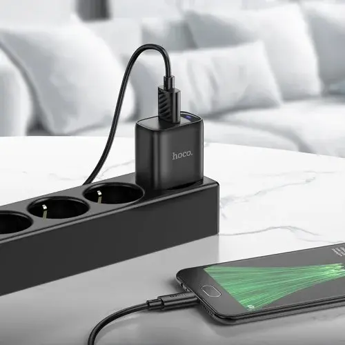 MR4_153092 Мережевий зарядний пристрій hoco c140a smart single port qc3.0 charger set 18w (qc, fcp, afc) +micro, білий HOCO