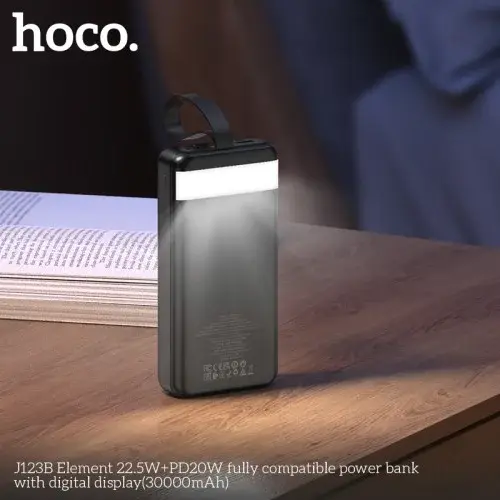 MR4_29836 Зовнішній акумулятор power bank hoco j123b element 22.5w+pd20w fully compatible with lcd and led-lamp 30000mah, чорний HOCO