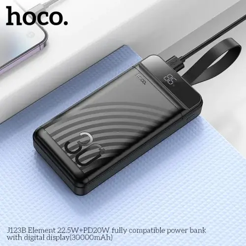 MR4_29836 Зовнішній акумулятор power bank hoco j123b element 22.5w+pd20w fully compatible with lcd and led-lamp 30000mah, чорний HOCO