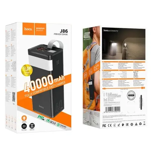 MR4_40731 Зовнішній акумулятор power bank hoco j86 powermaster fully compatible pd20w, qc, lcd, lamp 40000mah, чорний HOCO