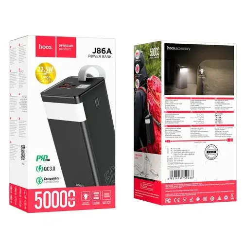 MR4_40733 Зовнішній акумулятор power bank hoco j86a powermaster fully compatible pd20w, qc, lcd, lamp 50000mah, чорний HOCO