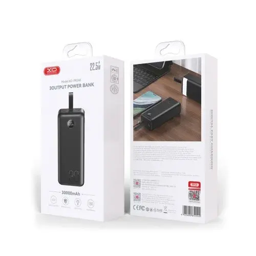 MR4_54848 Зовнішній акумулятор power bank xo pr240 type-c 20w, usb-a 22.5w fully 30000mah, чорний XO