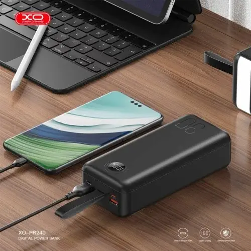 MR4_54848 Зовнішній акумулятор power bank xo pr240 type-c 20w, usb-a 22.5w fully 30000mah, чорний XO