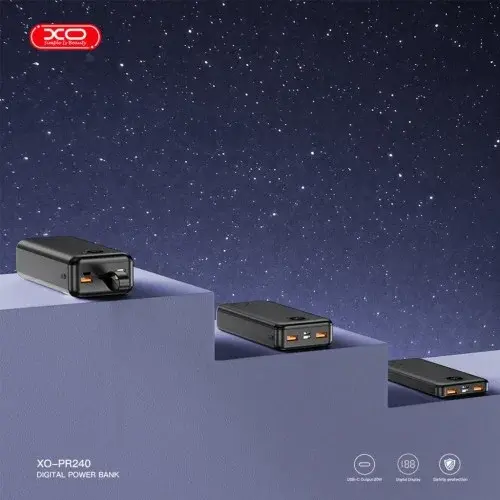 MR4_54848 Зовнішній акумулятор power bank xo pr240 type-c 20w, usb-a 22.5w fully 30000mah, чорний XO