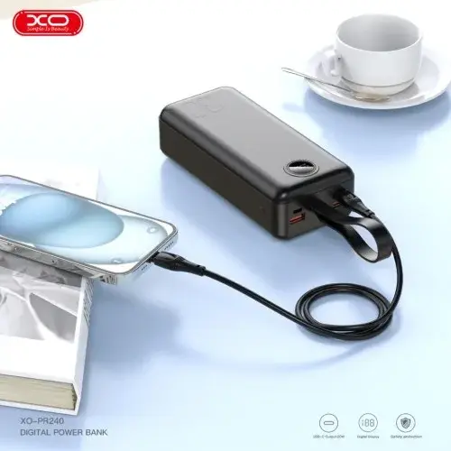 MR4_54848 Зовнішній акумулятор power bank xo pr240 type-c 20w, usb-a 22.5w fully 30000mah, чорний XO