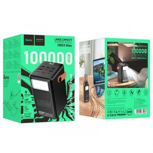 MR4_56669 Зовнішній акумулятор power bank hoco db03 max centurion 65w fully compatible pb, lamp, 100000mah, чорний HOCO