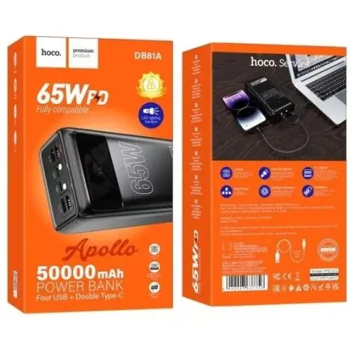 MR4_57122 Зовнішній акумулятор power bank hoco db81a apollo pd65w fully compatible power bank 50000mah, чорний HOCO