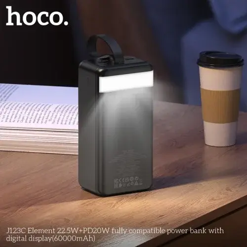 MR4_60336 Зовнішній акумулятор power bank hoco j123c element 22.5w+pd20w fully compatible with lcd and led-lamp 60000mah, чорний HOCO