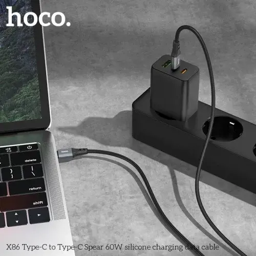 MR4_62027 Кабель pd hoco x86 type-c to type-c spear 60w silicone charging data cable 1 m, чорний HOCO