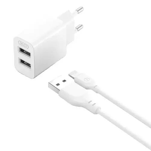MR4_133073 Мережевий зарядний пристрій xo l109 dual usb-a 2.4a charger with lightning cable, білий XO