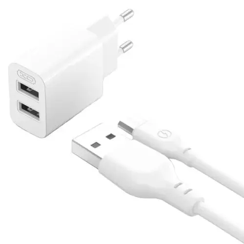 MR4_134578 Мережевий зарядний пристрій xo l109 (eu) dual usb-a 2.4a charger with micro cable, білий XO