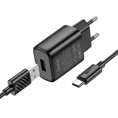 MR4_138125 Мережевий зарядний пристрій hoco c134a solid single-port charger set 2.4a (type-c), чорний HOCO