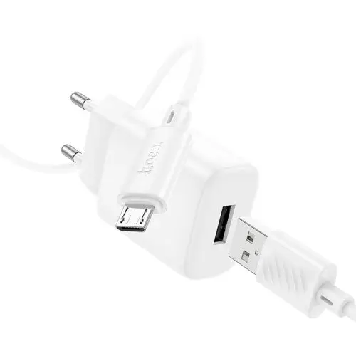 MR4_144018 Мережевий зарядний пристрій hoco c134a solid single-port charger set 2.4a (micro), білий HOCO