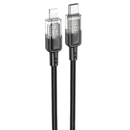 MR4_151466 Кабель pd hoco u129 spirit pd transparent charging data cable lightning 1.2 m, чорний HOCO
