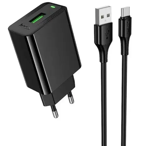 MR4_153044 Мережевий зарядний пристрій hoco cs92a leader single port qc3.0 charger set (type-c), (eu), чорний HOCO