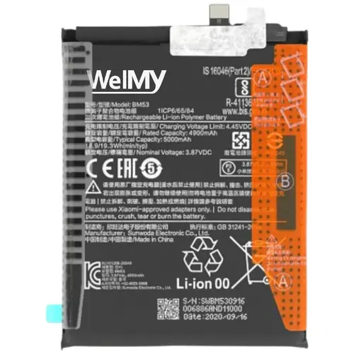 MR3_226028 Акумулятор телефона для xiaomi mi 10t, mi 10t pro, redmi k30 (bm53) welmy WELMY