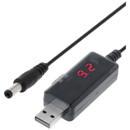 MR3_277866 Кабель живлення prc для роутера від powerbank usb-dc 5v-9v-12v, регулювання 5.5x2.5, з дисплеєм, 1a 0.8 m чорний PRC